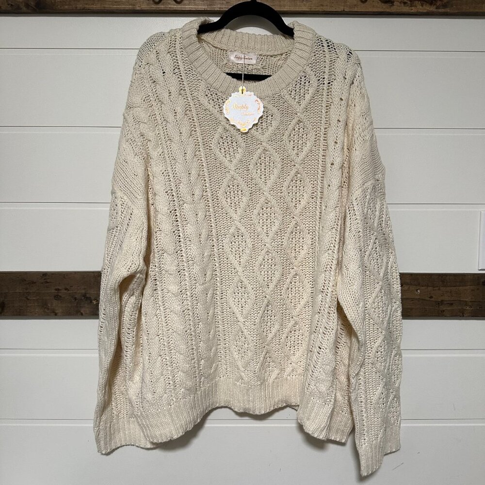 🤍 Cozy Cabincore Simply Couture Cream Cable Knit Sweater  🤍 Size 1X NWT